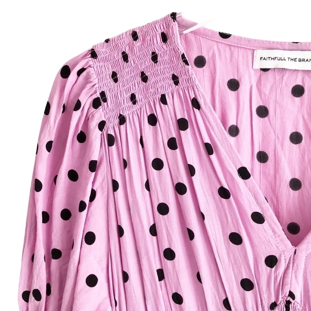 Faithful The Brand Dress Margherita Mini Pink Black Polka Dot Size 4 Small - Picture 10 of 12
